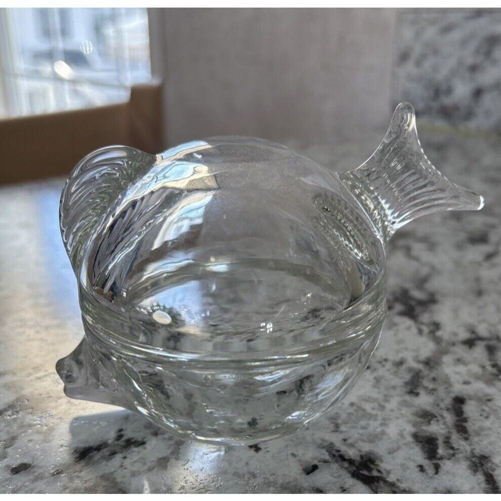 Glass Puffer Fish Trinket Keepsake Ring Box Tropical Ocean Anchor Hocking